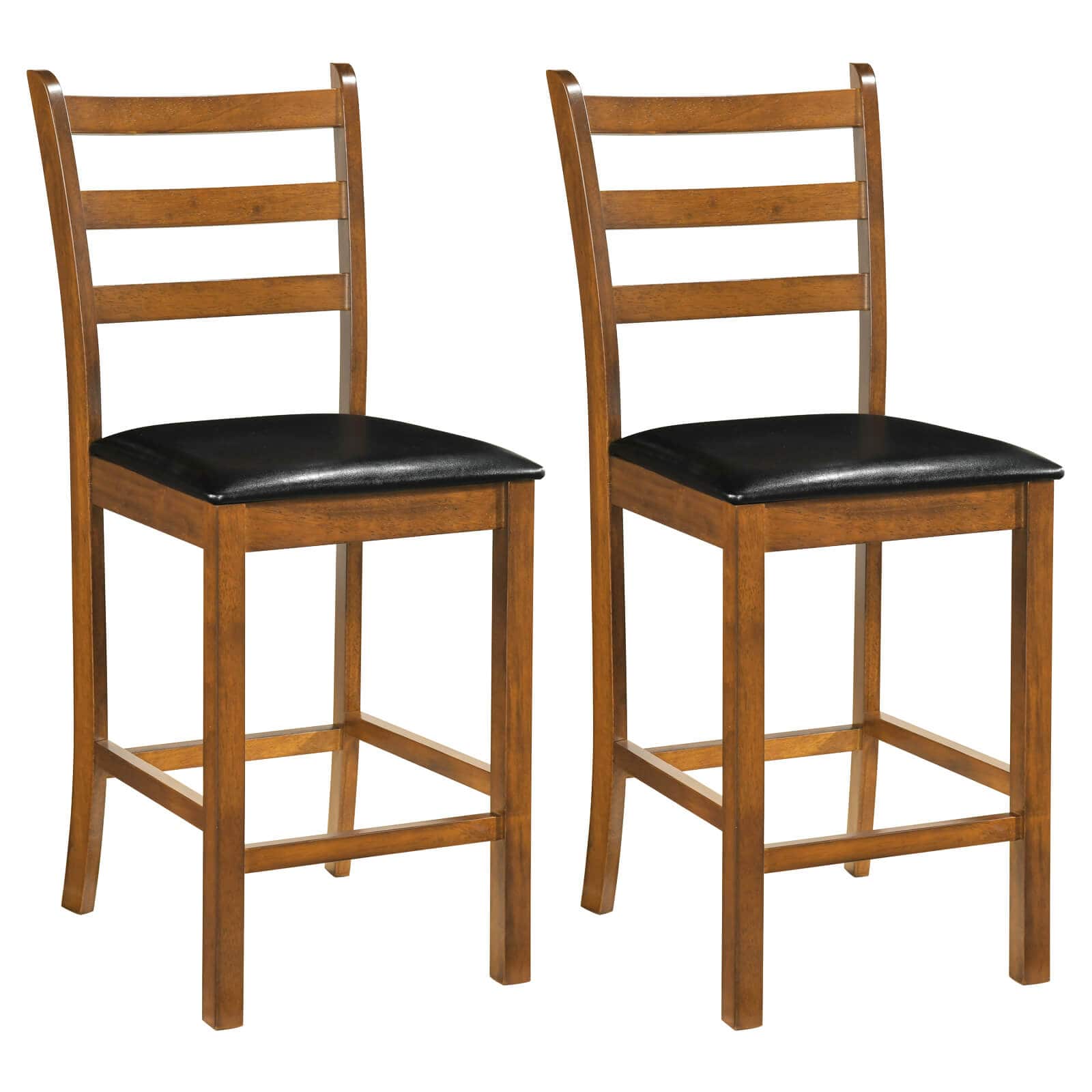 Costway - 24" Rubber Wood Ladder Back Bar Stools Set of 2 with Upholstered Cushioned Seats - Walnut,Black
