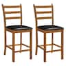 Costway - 24" Rubber Wood Ladder Back Bar Stools Set of 2 with Upholstered Cushioned Seats - Walnut,Black