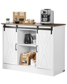 VEVOR - Coffee Bar Cabinet, 41.8 x 15.8 x 32.1 in Farmhouse Coffee Bar Cabinet with 3-Tier Storage, Coffee Bar Table - Brown + White