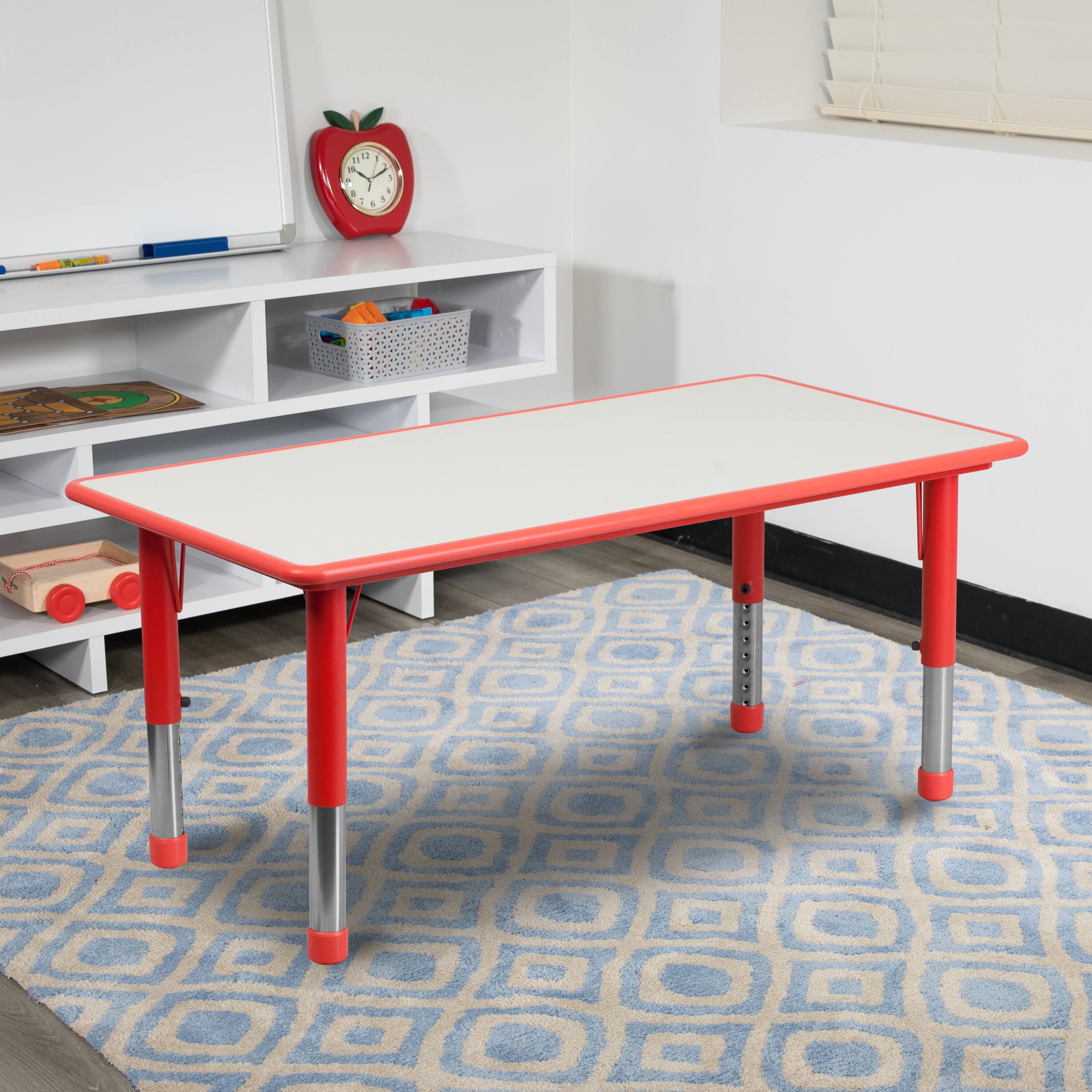 Alt View 11. Alamont Home - Wren 23.625"W x 47.25"L Rectangular Red Plastic Activity Table with Grey Top - Red.
