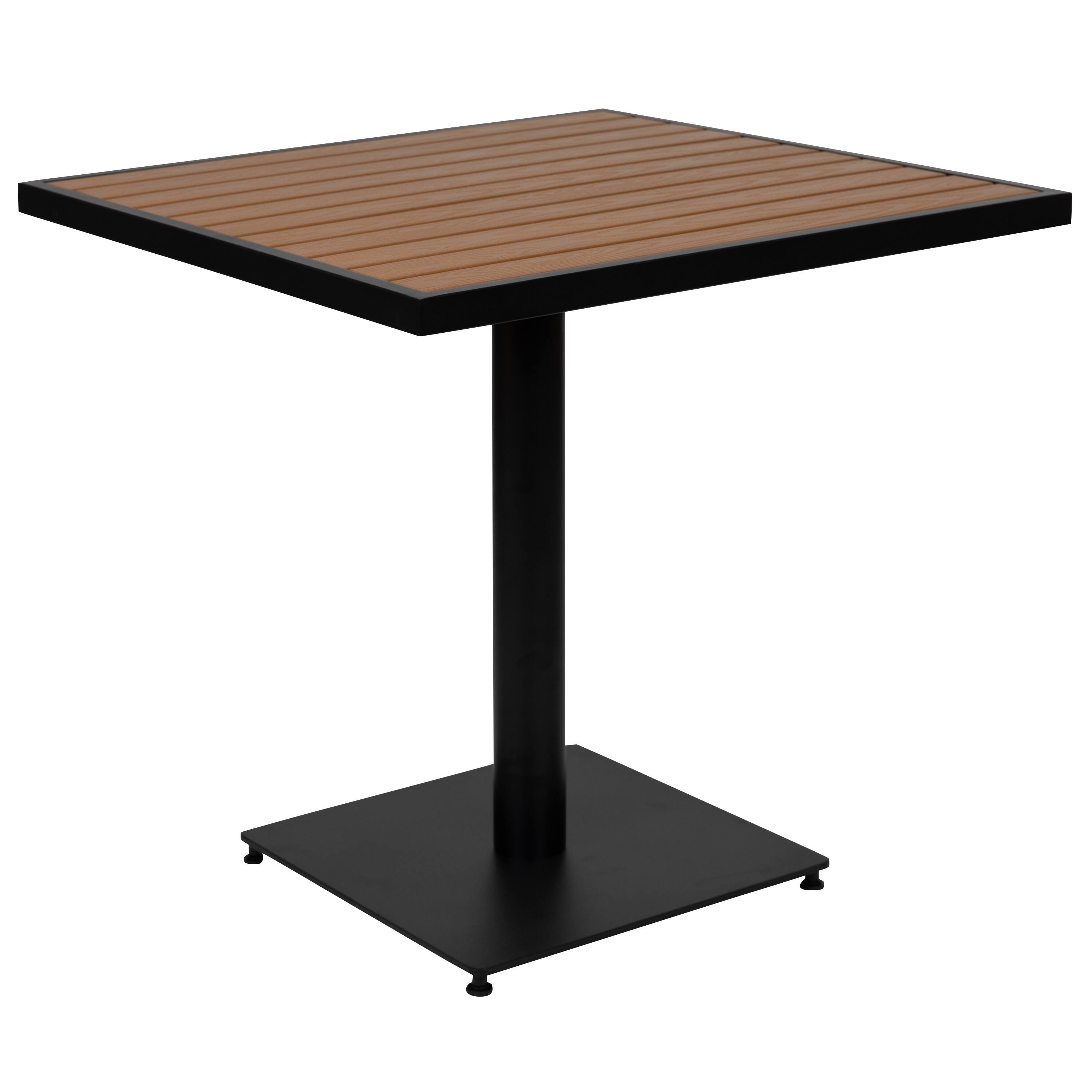 Alt View 9. Emma + Oliver - 5 Piece Outdoor Patio Dining Table Set with Faux Teak Table and Stackable Chairs with Accented Arms - Teak.