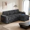 Front. Dyonery - 85" Modular Sectional Sofa with Pull Out Bed,Corduroy Fabric 3 Seat Sectional Sofa with Storage,for Living Room - Dark Dray.