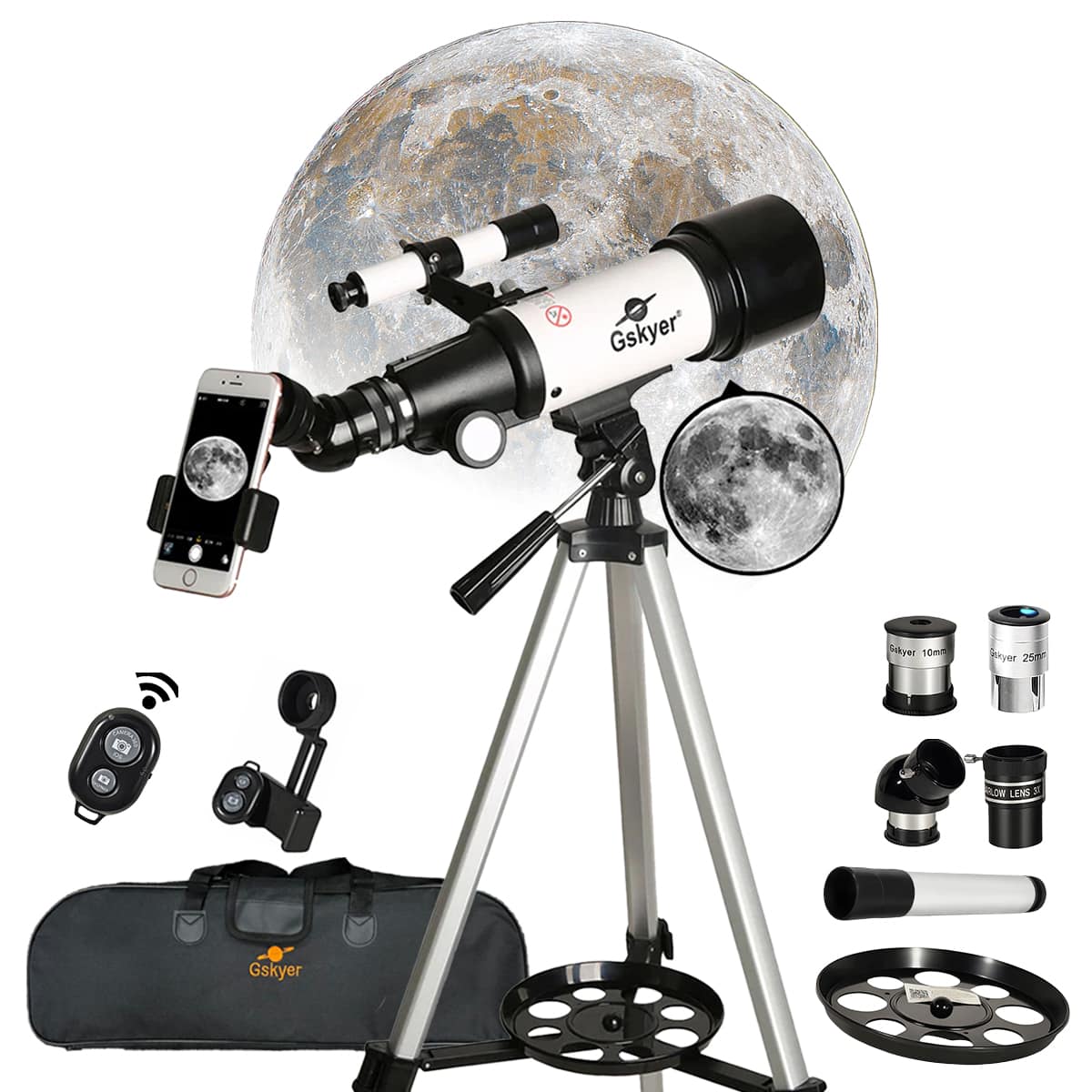 Gskyer - 70 mm f/5.7 AZ Refractor Telescope for Beginners – Travel Kit with Tripod, Phone Adapter & Wireless Remote