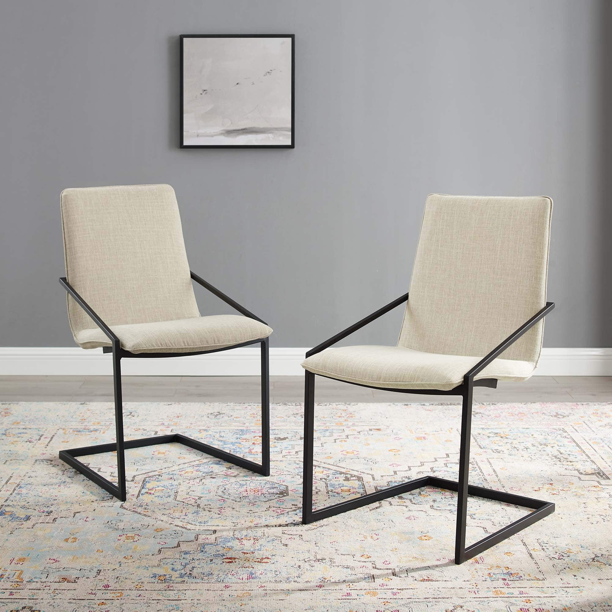 Pitch Upholstered Fabric Dining Armchair Set of 2 by Modway - Black Beige