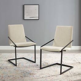 Pitch Upholstered Fabric Dining Armchair Set of 2 by Modway - Black Beige