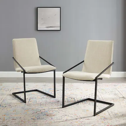 Front. Modway - Pitch Upholstered Fabric Dining Armchair Set of 2 by Modway - Black Beige.