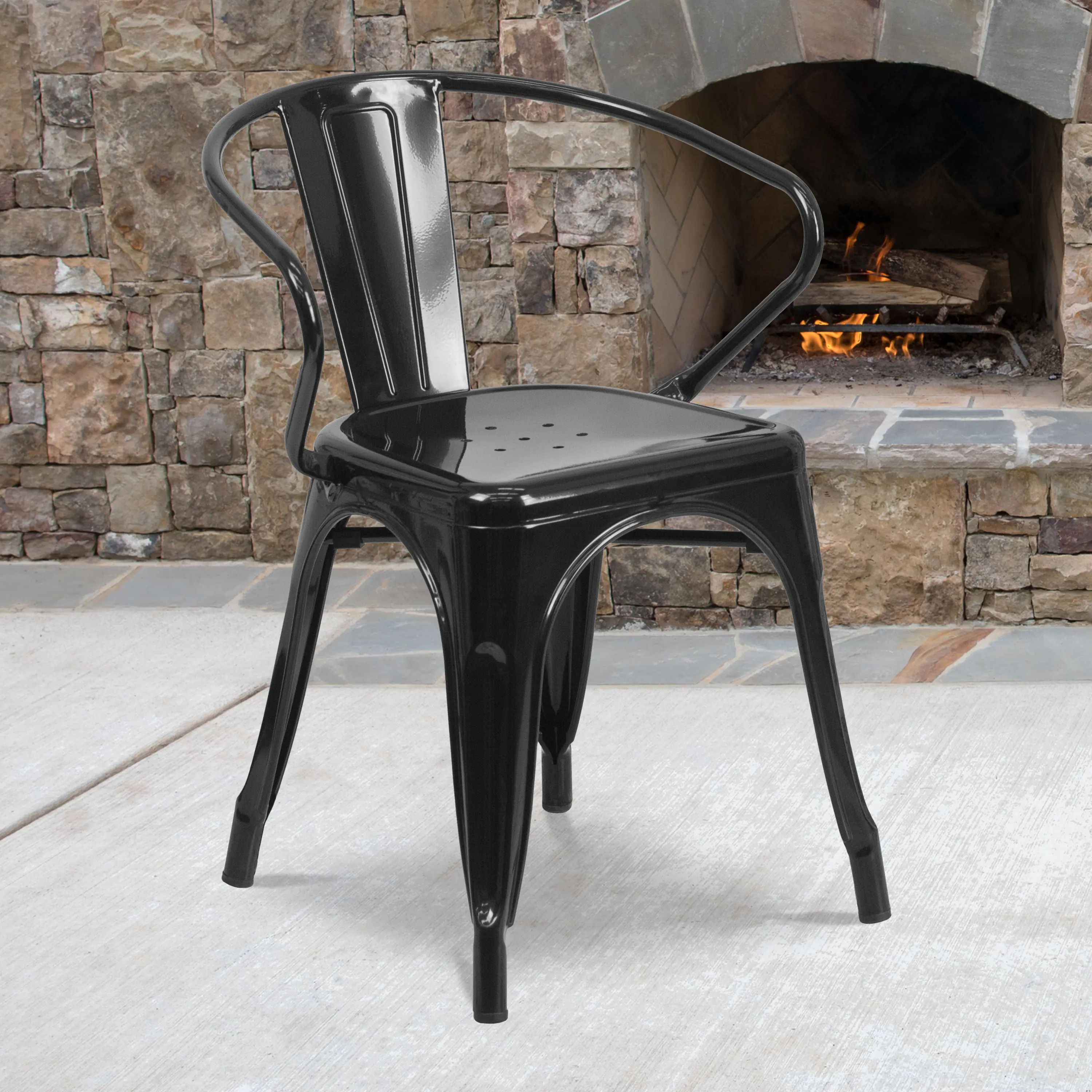 Alt View 1. Emma + Oliver - Commercial Grade Colorful Metal Indoor-Outdoor Chair with Arms - Black.