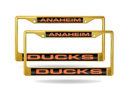 Rico Industries - Anaheim Ducks NHL (Set of 2) Gold Painted Metal Laser Cut License Plate Frames - Multi