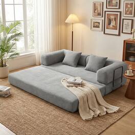 Anysun - 78.7" Convertible Sofa Bed, 2-in-1 Foldable Futon with Removable Pillows, Space-Saving Sleeper - Antique Grey White