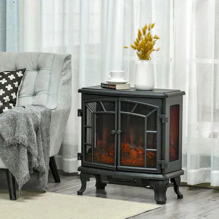Front. Kadyn - 27" Electric Fireplace Heater, Fireplace Stove with LED Flames, Remote Control and Overheating Protection, Black.