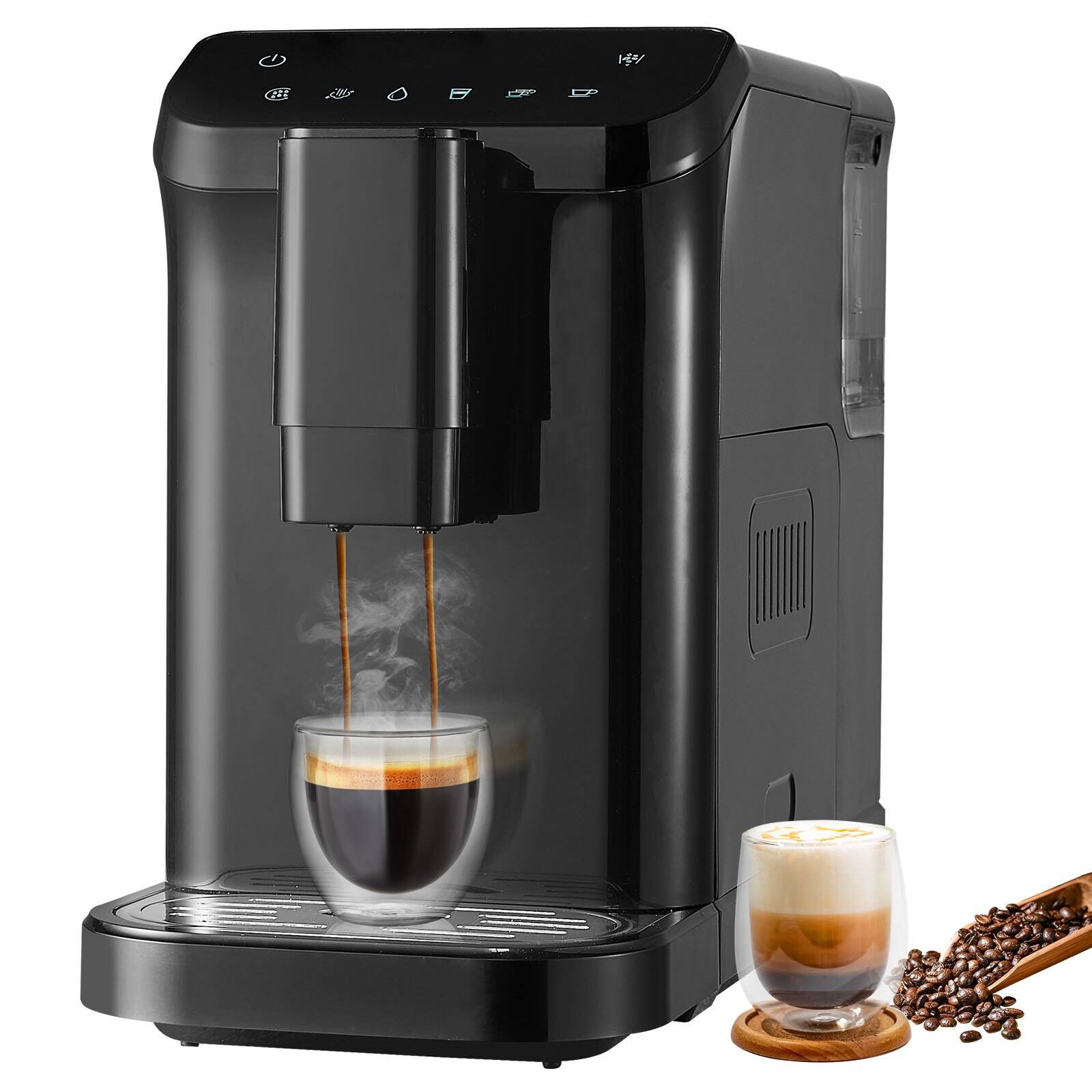 Front. Glintex - Automatic Espresso Machine with Built-In Grinder, 15 Bar Pump, 15 Grind Settings, 1.5L Tank, 180g Bean Hopper - Black.