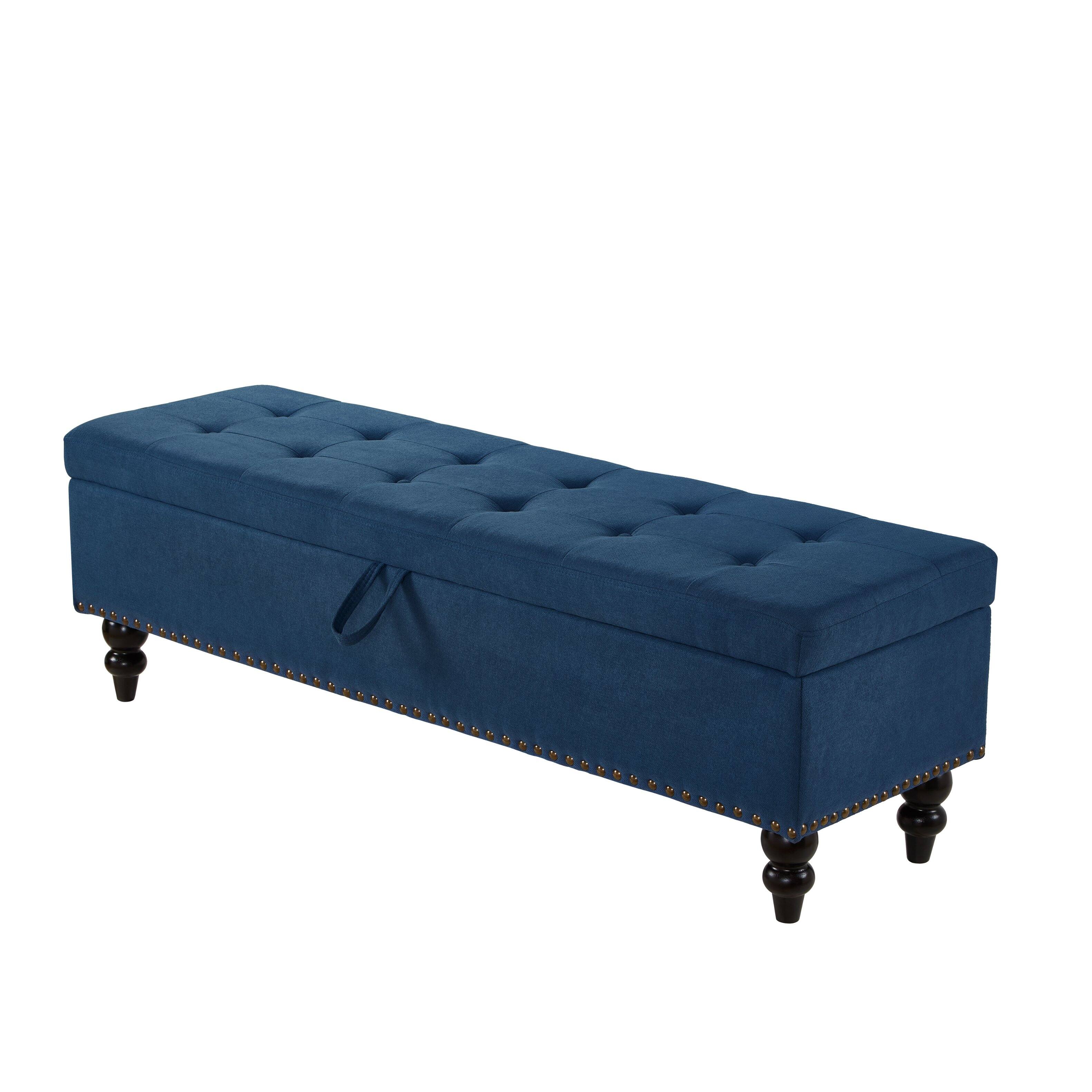Alt View 4. Ropilly - Ropilly 59 Inch Blue Fabric Storage Bench Button Tufted End of Bed Ottoman - Blue.