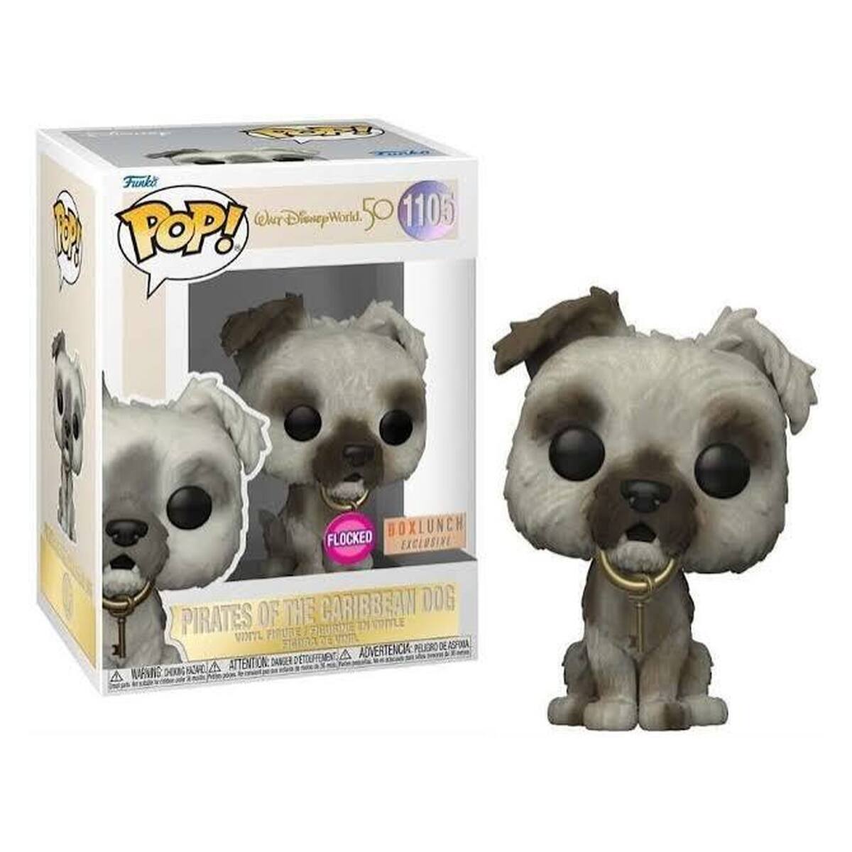 Funko WarlDisneyWorld. 50 1105 MARK POP!  
FLOCKED BOXLUNCH EXCLUSIVE OF THE CARIBBEAN DOG  
PIRATES OF THE CARIBBEAN DOB  
ADVERTENCIA: ATTENTION: ESENAC A NUARING: CHANGRA