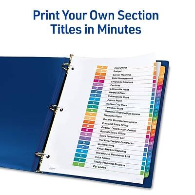 Print Your Own Section Titles in Minutes

- Budgeting
- Capital Planning
- Employee Services
- Gainesville Plant
- Maitland Plant
- Kansas City Plant
- Lewiston Plant
- Nashville Plant
- Ontario Distribution Center
- Portiana Distribution Center
- Raleigh Distribution Center
- Sales Personnel List
- Trucking/Freight Contracts
- Underwriting
- Value Stream Mapping
- Warehouse Personnel List
- X-tra Personnel List
- Yearly Planning Process
- Zip Codes