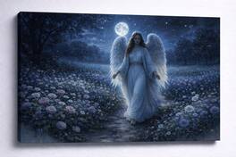 FC Design - Large Canvas 24x36" Frameless Moonlit Blue Angel Scene Art Painting Home Wall Décor - MultiColor