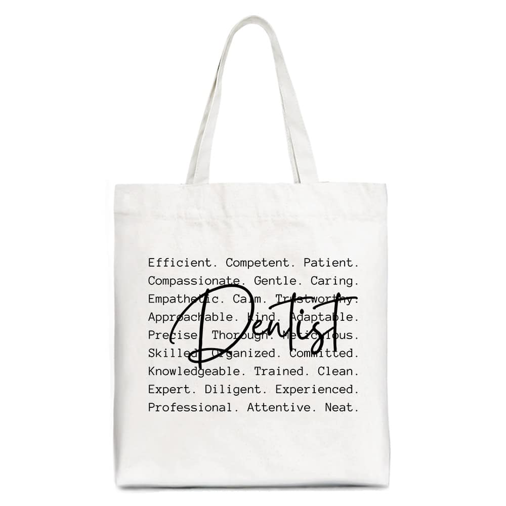 OrnamentallyYou - Dentist Definition Canvas Tote Bag, Dental Appreciation Words Gift Shopper - White