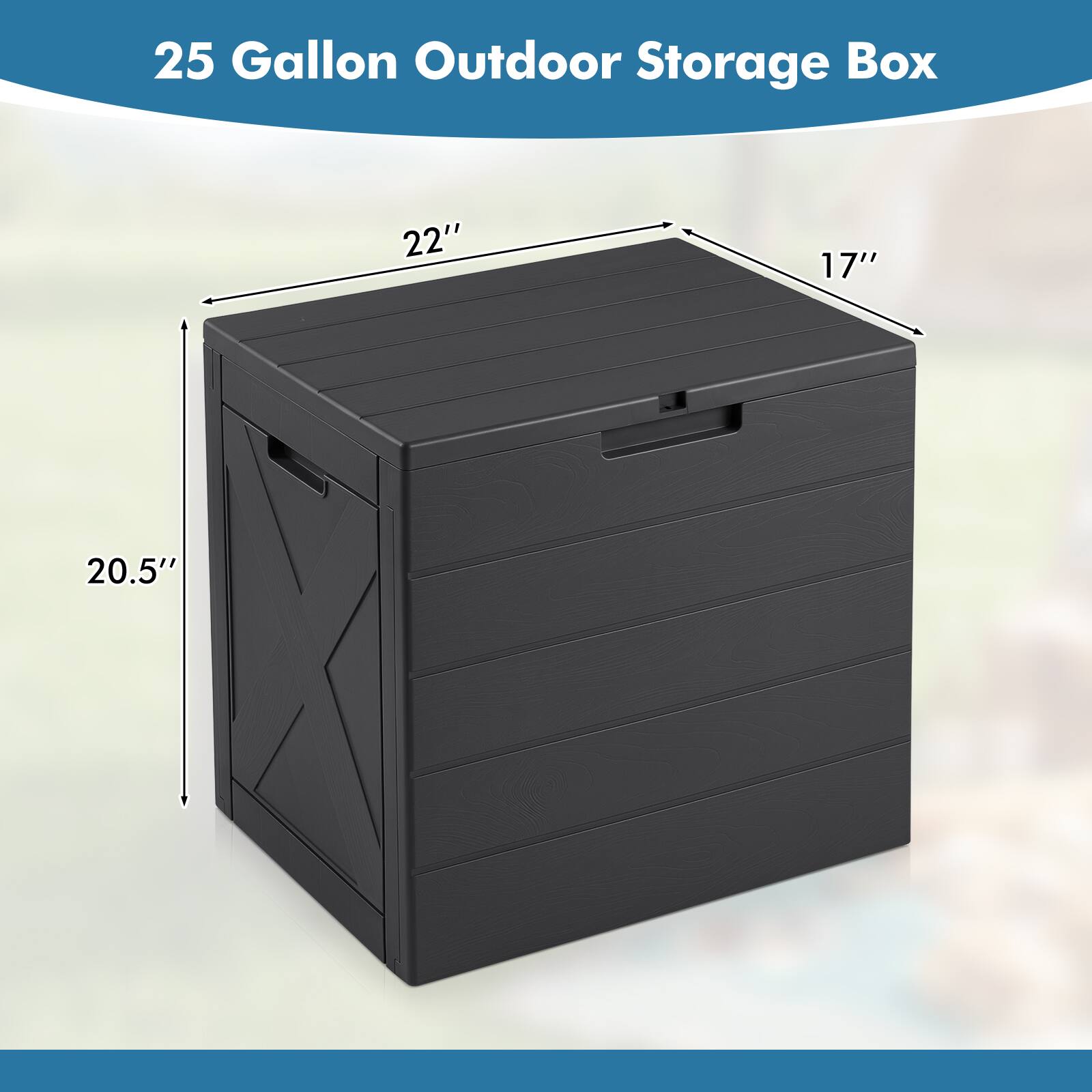 25 Gallon Outdoor Storage Box

22"
17"
20.5"