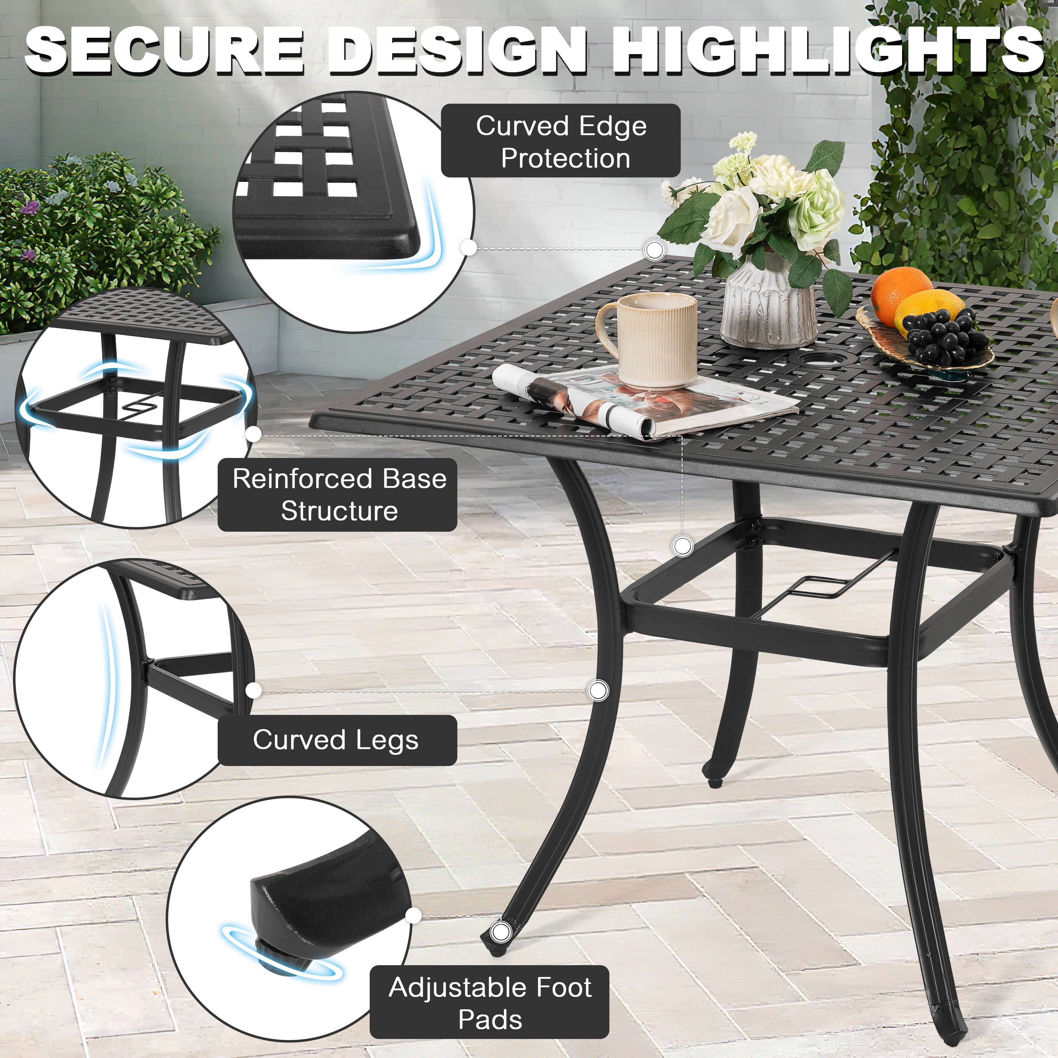 SECURE DESIGN HIGHLIGHTS

- Curved Edge Protection
- Reinforced Base Structure
- Curved Legs
- Adjustable Foot Pads