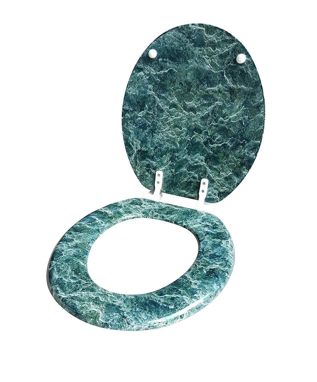 Left. J&V TEXTILES - Marble Round Toilet Seat - Jade.