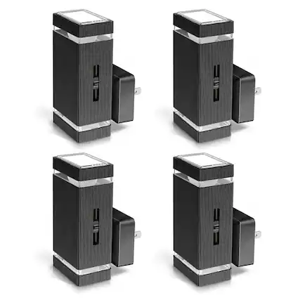 Front. Jandcase - JANDCASE 4-Pack 1W Plug-in Night Light, 5000K Daylight White, Square Frosted Shade, Wall Sconce Style, Slide Dimmer - Black.