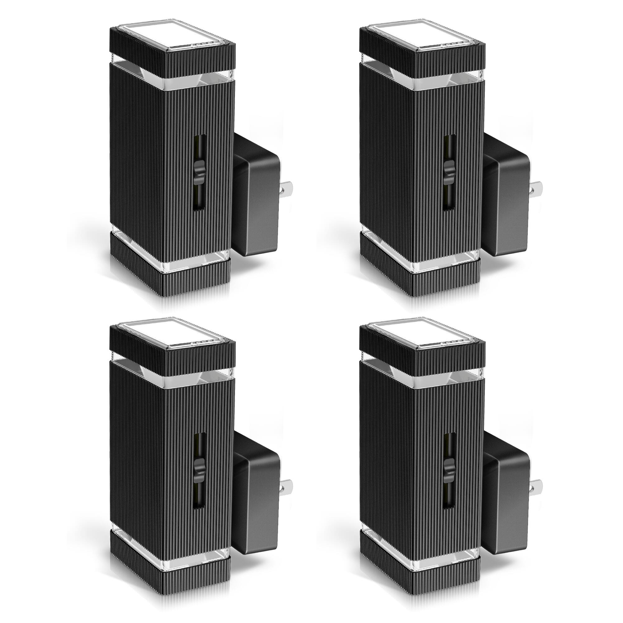 Front. Jandcase - JANDCASE 4-Pack 1W  Plug-in Night Light, 5000K Daylight White, Square Frosted Shade, Wall Sconce Style, Slide Dimmer - Black.