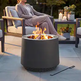 SUNJOY - Argyle 21 in. Stainless Steel Wood-Burning Smokeless Fire Pit with PVC Cover and Poker, Grey