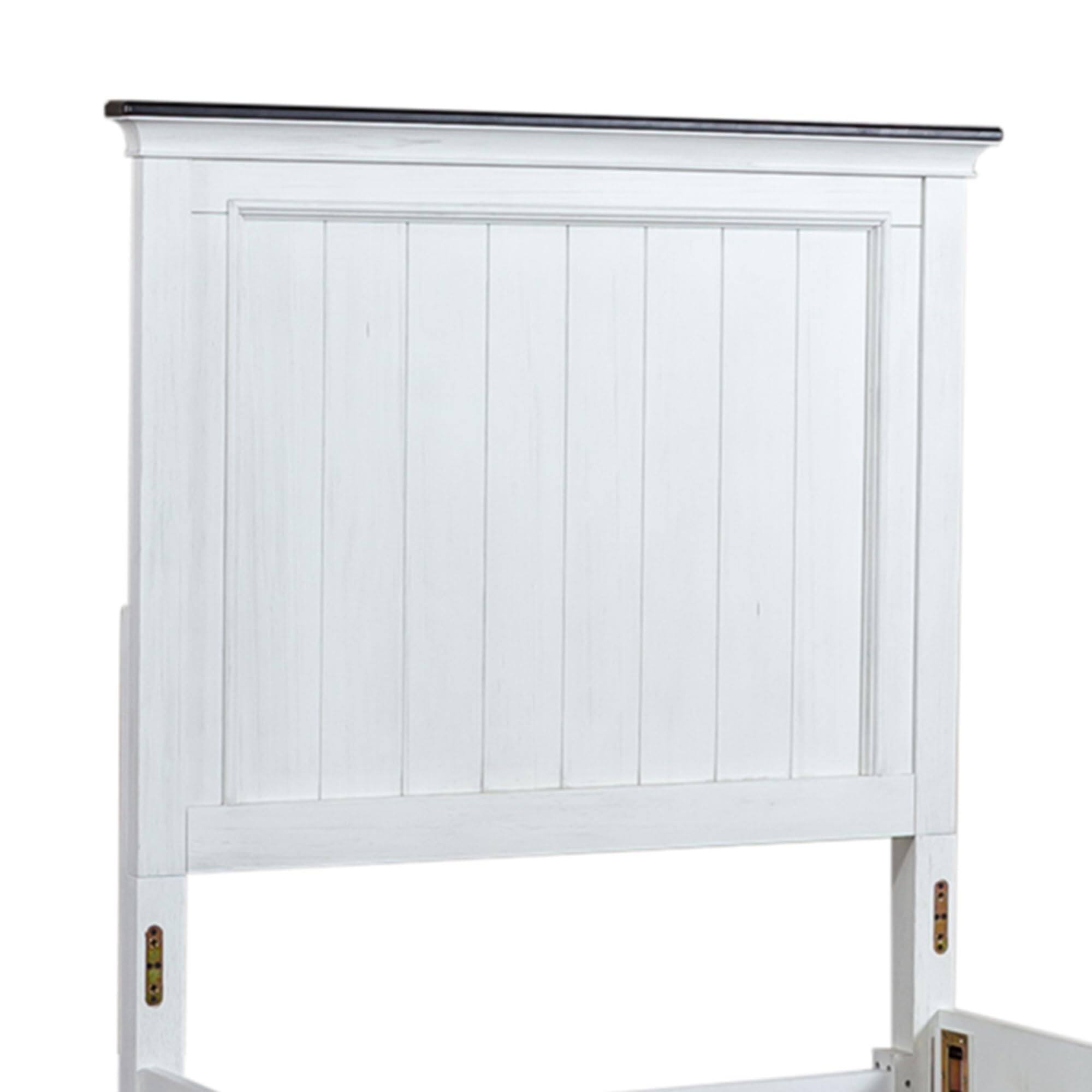 Left. Liberty Furniture Industries - Twin Panel Bed in Poplar & Rubberwood Solids w/ Cathedral White Oak Tops - Wirebrushed White W/ Charcoal Top.