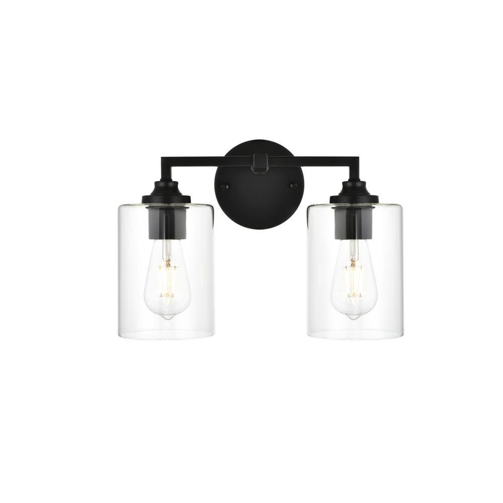 Alt View 2. Living District - Mayson 2 light Black and Clear Bath Sconce - Black And Clear.
