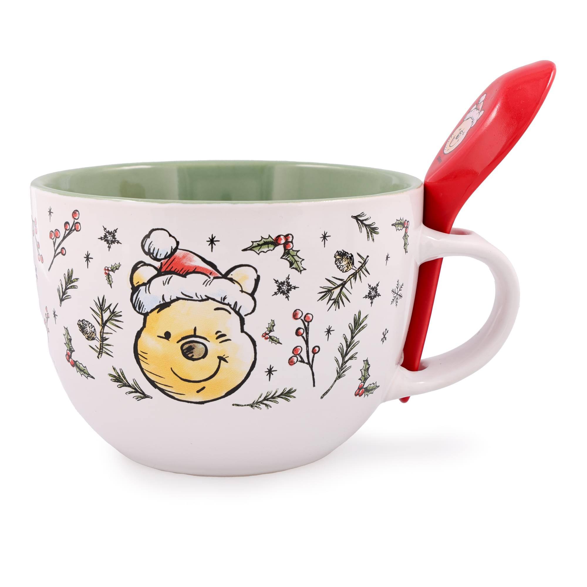 Alt View 1. Disney - Disney Winnie the Pooh Holly Ceramic Soup Mug With Spoon | Holds 24 Ounces - White.