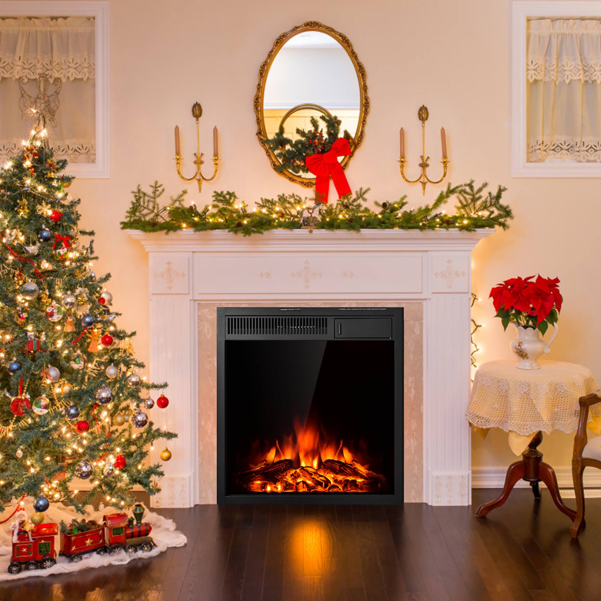 Alt View 1. Costway - Costway 22.5" Electric Fireplace Insert Freestanding & Recessed Heater Log Flame Remote - Black.