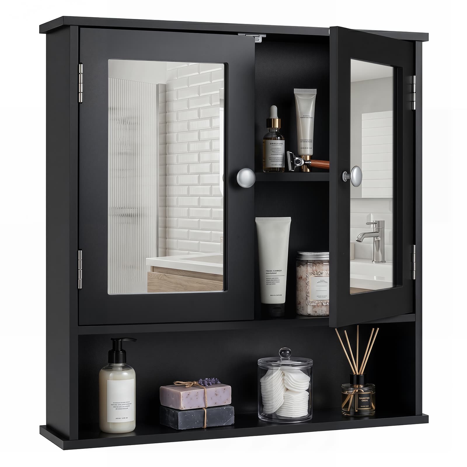 Front. Costway - Costway Wall Mount Mirror Cabinet Bathroom Medicine Cabinet Organizer Black - Black.