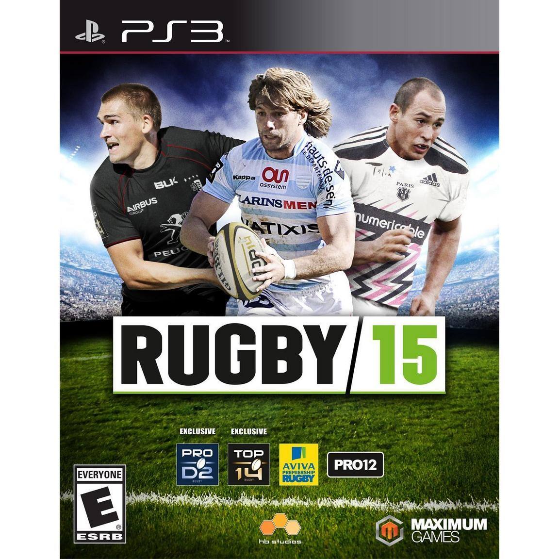 Sure, here is the corrected and grouped text from the image:

---

**PS3**

**RUGBY 15**

**EXCLUSIVE**  
**PRO D2**  
**TOP 14**  
**AVIVA RUGBY**  
**PRO12**

**EVERYONE**  
**E**  
**ESRB**

**MAXIMUM GAMES**

**Kappa**  
**AIRBUS**  
**PEUGEOT**  
**LARINS MEN**  
**TIXIS**  
**numerical**  
**adidas**  
**PARIS**  
**hauts des sens**  
**BLK**  
**hauts des sens**  
**hauts des sens**  
**hauts des sens**  
**hauts des sens**  
**hauts des sens**  
**hauts des sens**  
**hauts des sens**  
**hauts des sens**  
**hauts des sens**  
**hauts des sens**  
**hauts des sens**  
**hauts des sens**  
**hauts des sens**  
**hauts des sens**  
**hauts des sens**  
**h