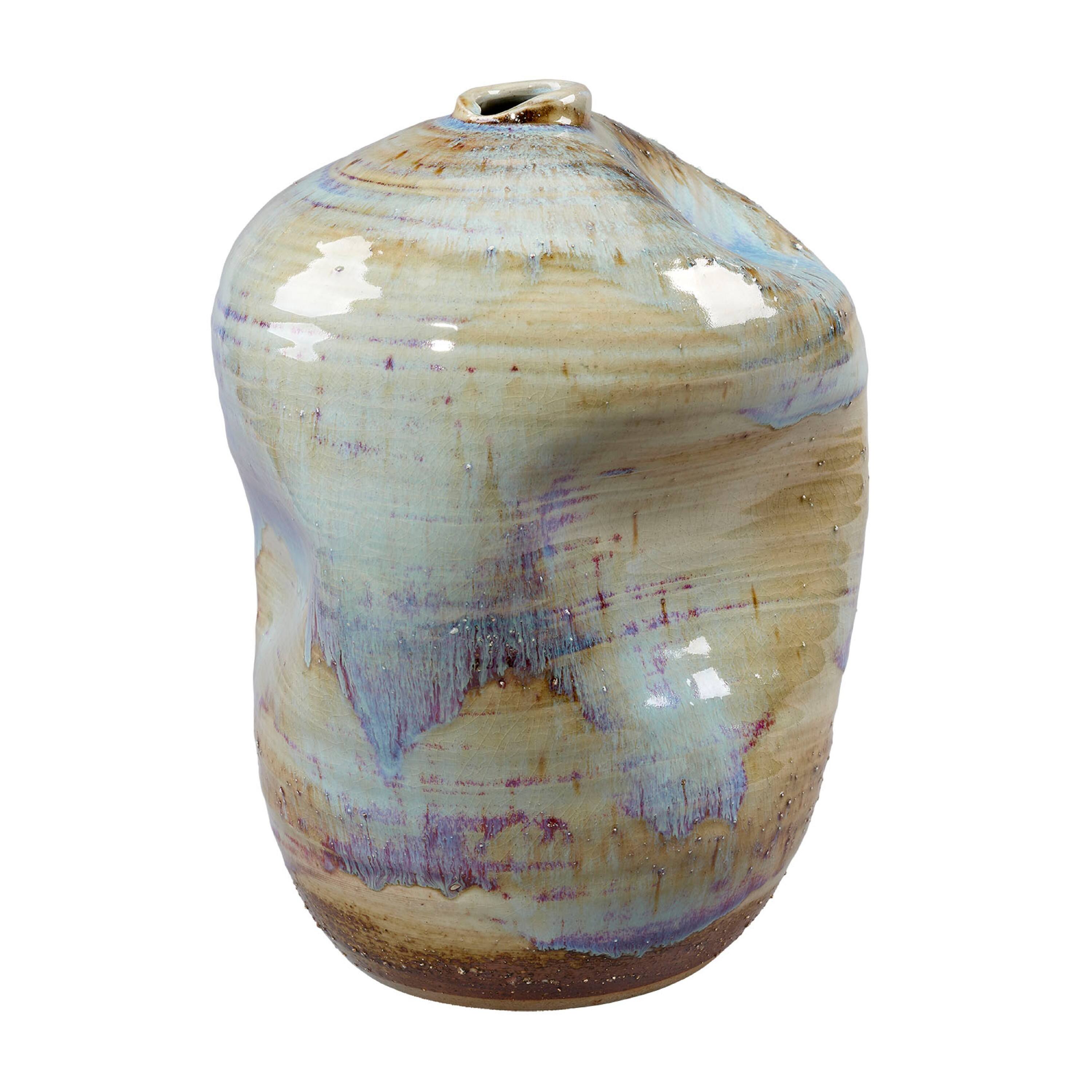 Front. Manhattan Lane - Noah Decorative Vase, Irregular Shape, Glossy  Ceramic 13 Inch - Blue, Brown.