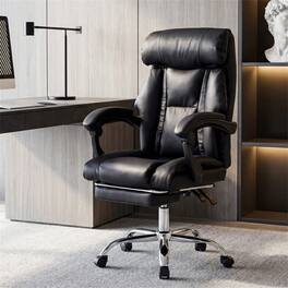 HTUTWOO - Office Chair Adjustable Height - Executive Desk with Foot Rest, High Back Reclining, Durable Leather Rolling Swivel - Black