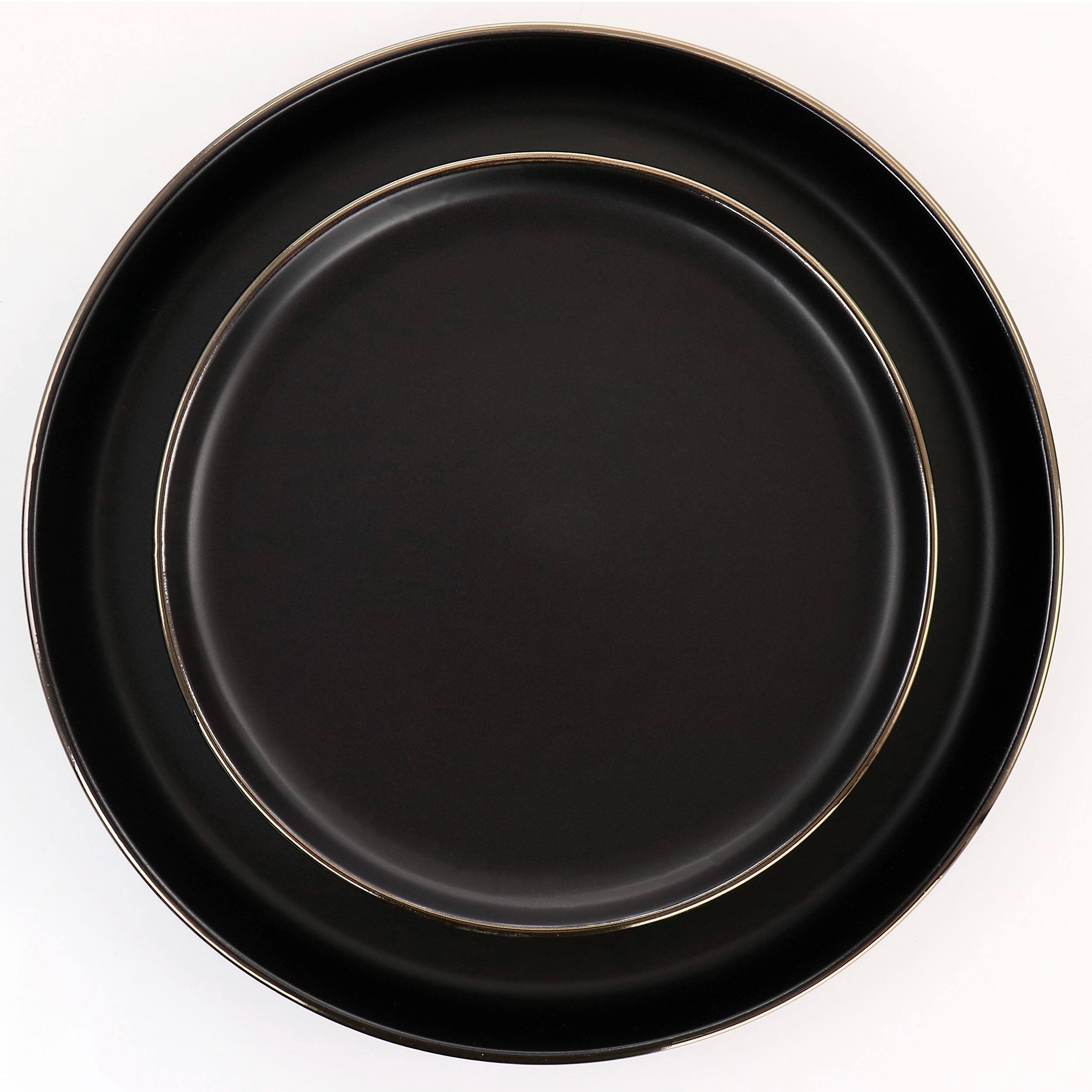 Alt View 3. Elama - Elama Paul 16 Piece Stoneware Dinnerware Set in Matte Black with Gold Rim - Black and Gold.