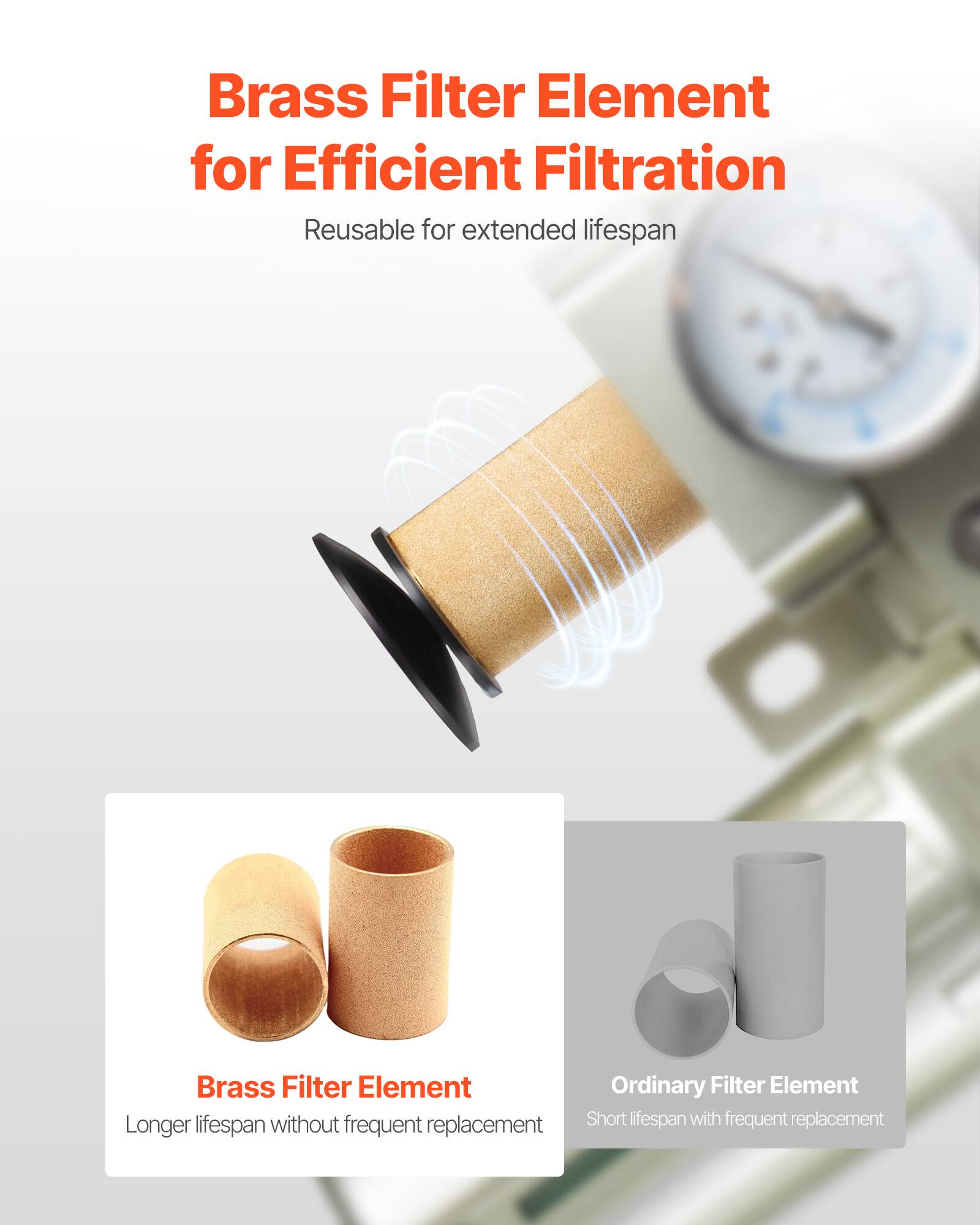 Brass Filter Element for Efficient Filtration  
Reusable for extended lifespan  

Brass Filter Element  
Longer lifespan without frequent replacement  

Ordinary Filter Element  
Short lifespan with frequent replacement
