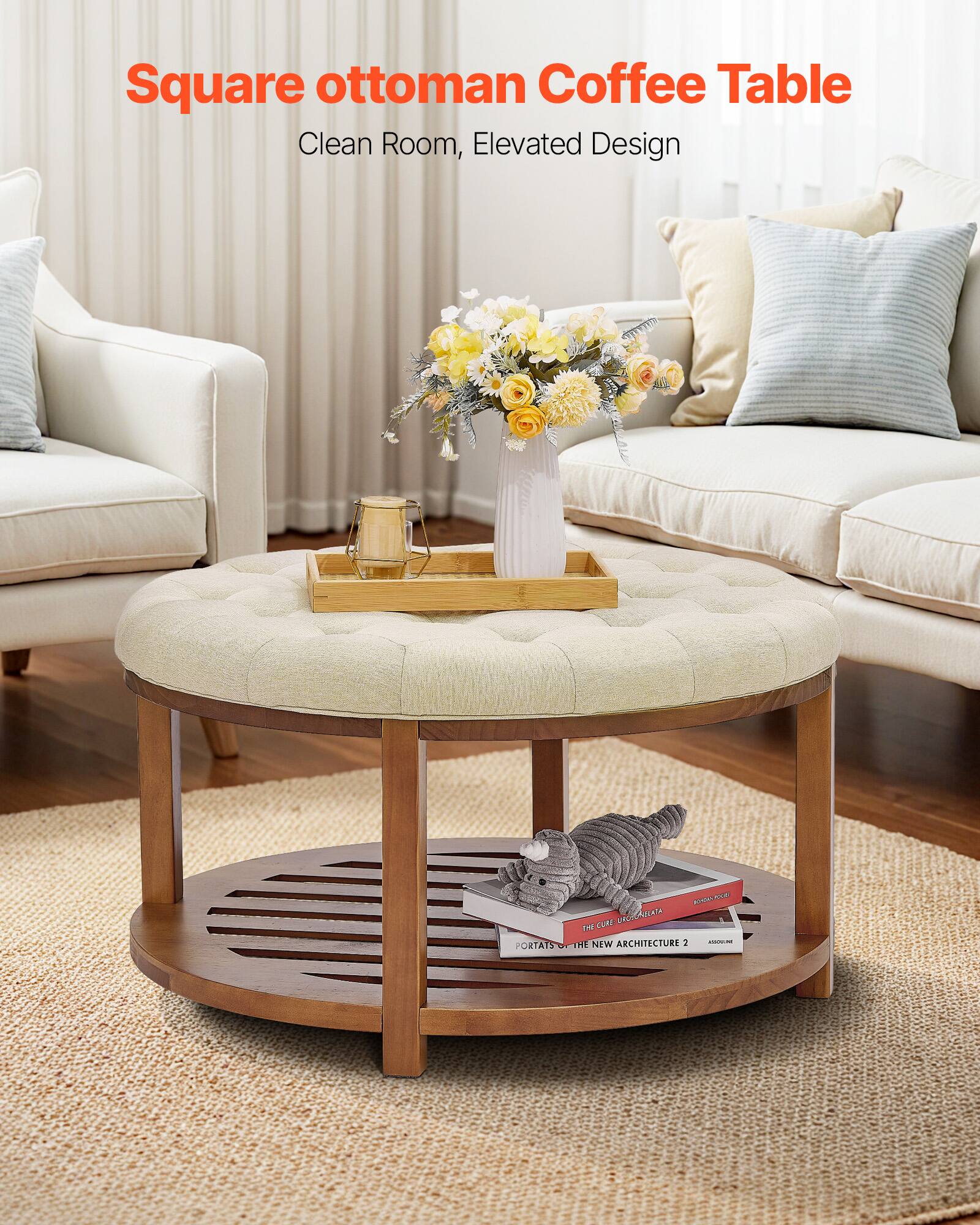 Square ottoman Coffee Table  
Clean Room, Elevated Design