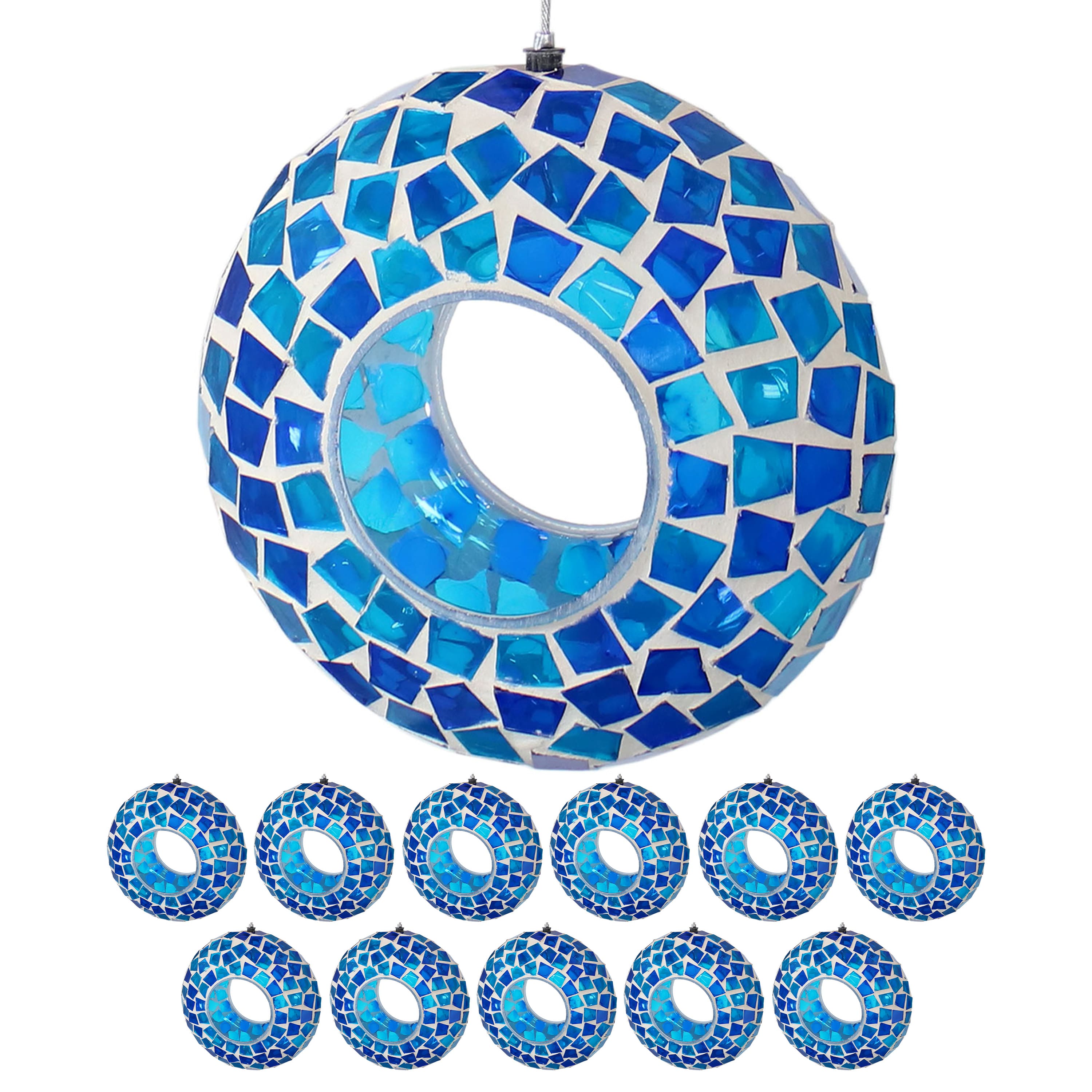 Sunnydaze - Glass Mosaic Fly-Through Hanging Bird Feeder - 6 in - 12-pk - Blue Mosaic