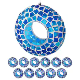 Sunnydaze - Glass Mosaic Fly-Through Hanging Bird Feeder - 6 in - 12-pk - Blue Mosaic