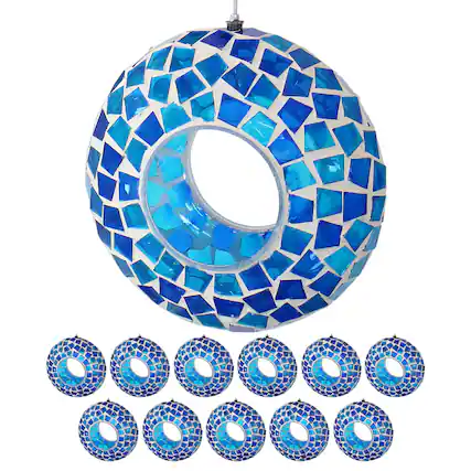 Front. Sunnydaze - Glass Mosaic Fly-Through Hanging Bird Feeder - 6 in - 12-pk - Blue Mosaic.