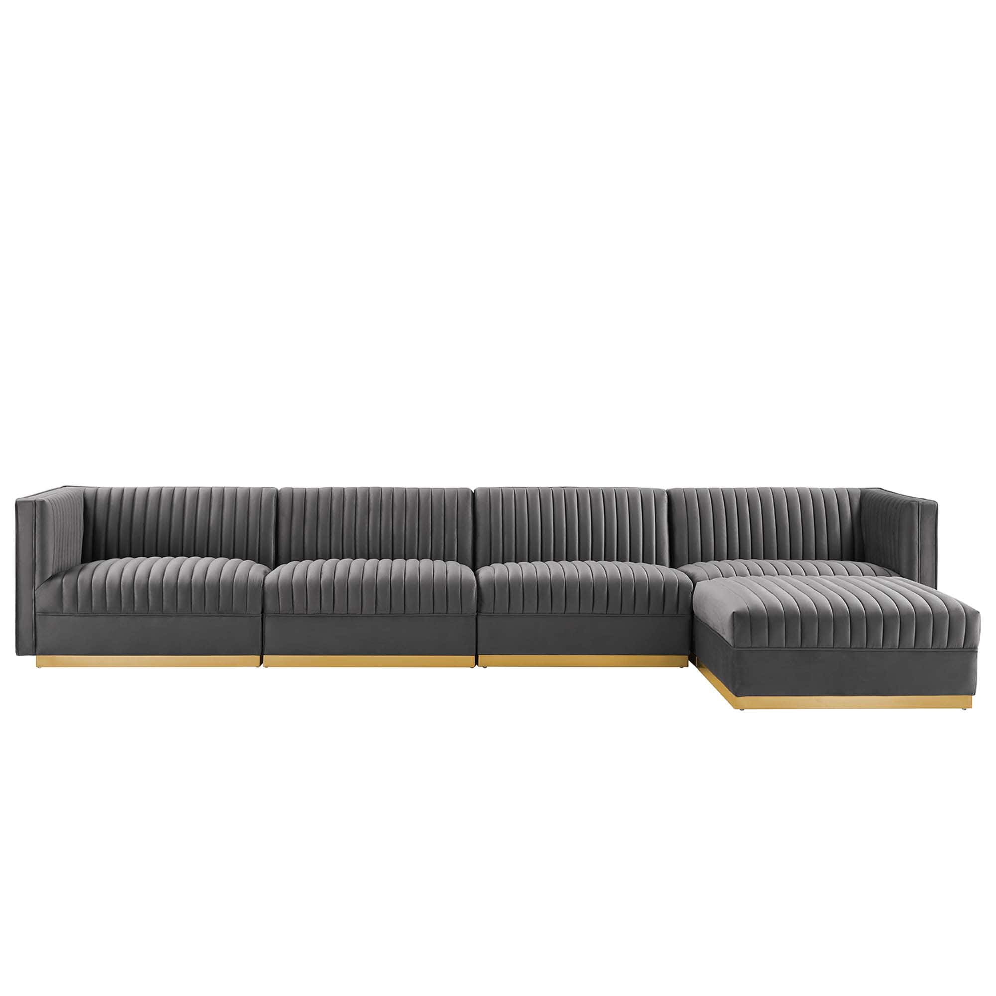 Sanguine 5-Piece Channel Tufted Performance Velvet Modular Sectional Sofa by Modway - Gray