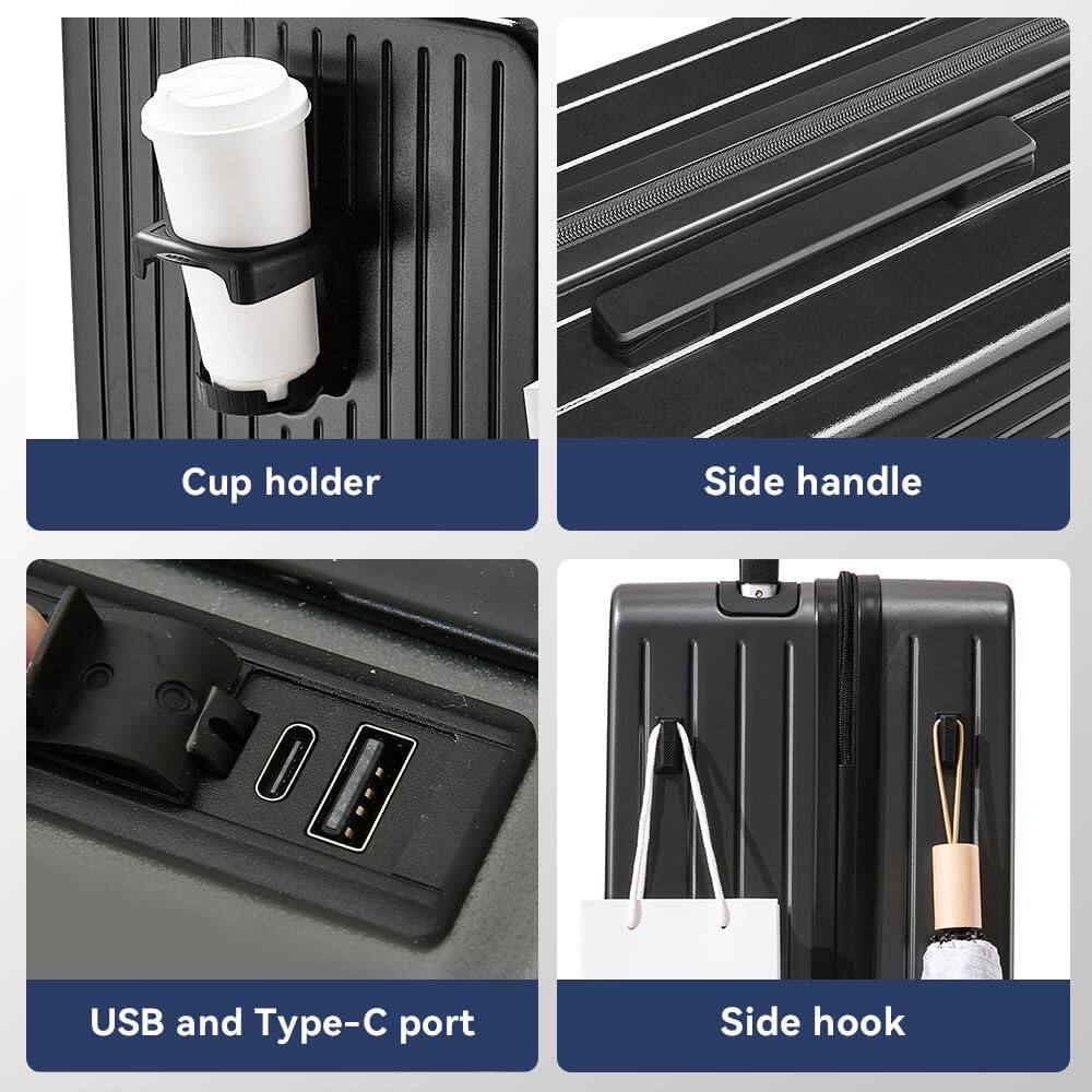 Cup holder  
Side handle  
USB and Type-C port  
Side hook