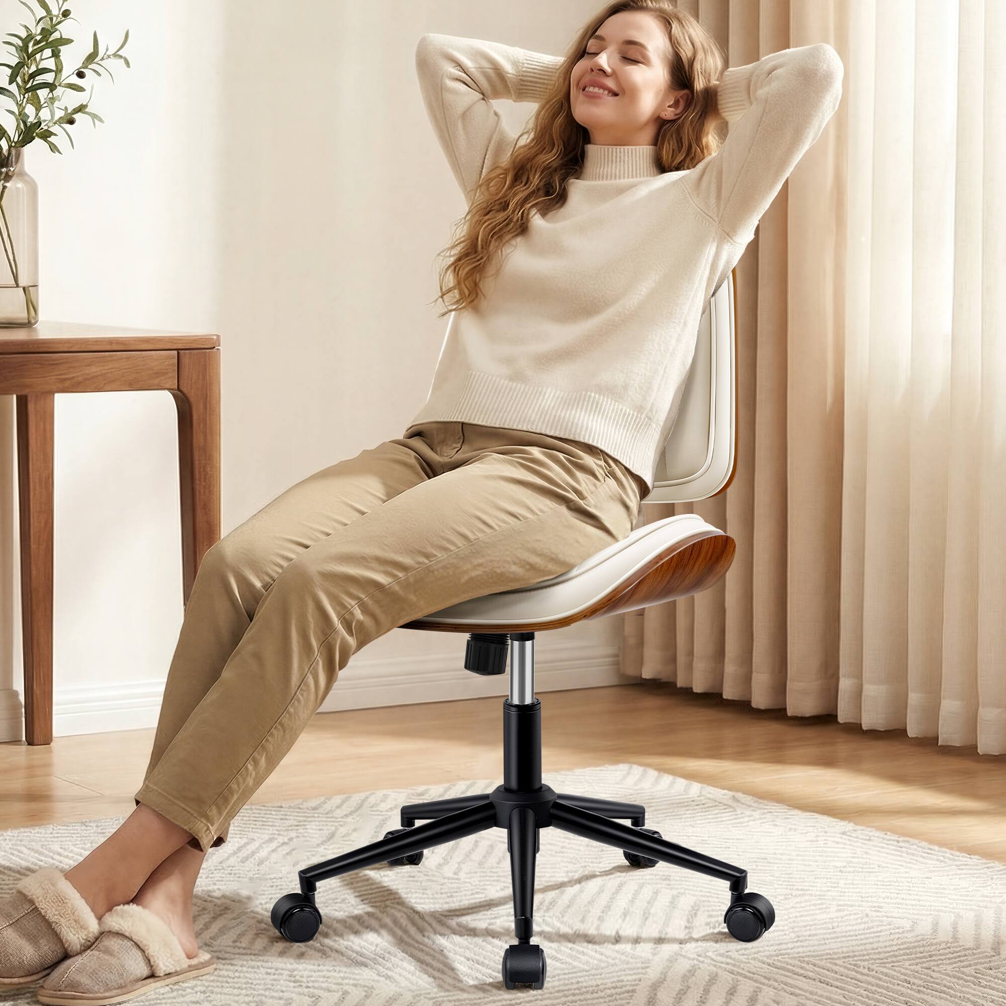Alt View 4. KERDOM - Stylish Home Office Chair, Ergonomic Mid Back Computer Chair, PU Leather Armless Accent Task Chair for Reception, Tilt - White.