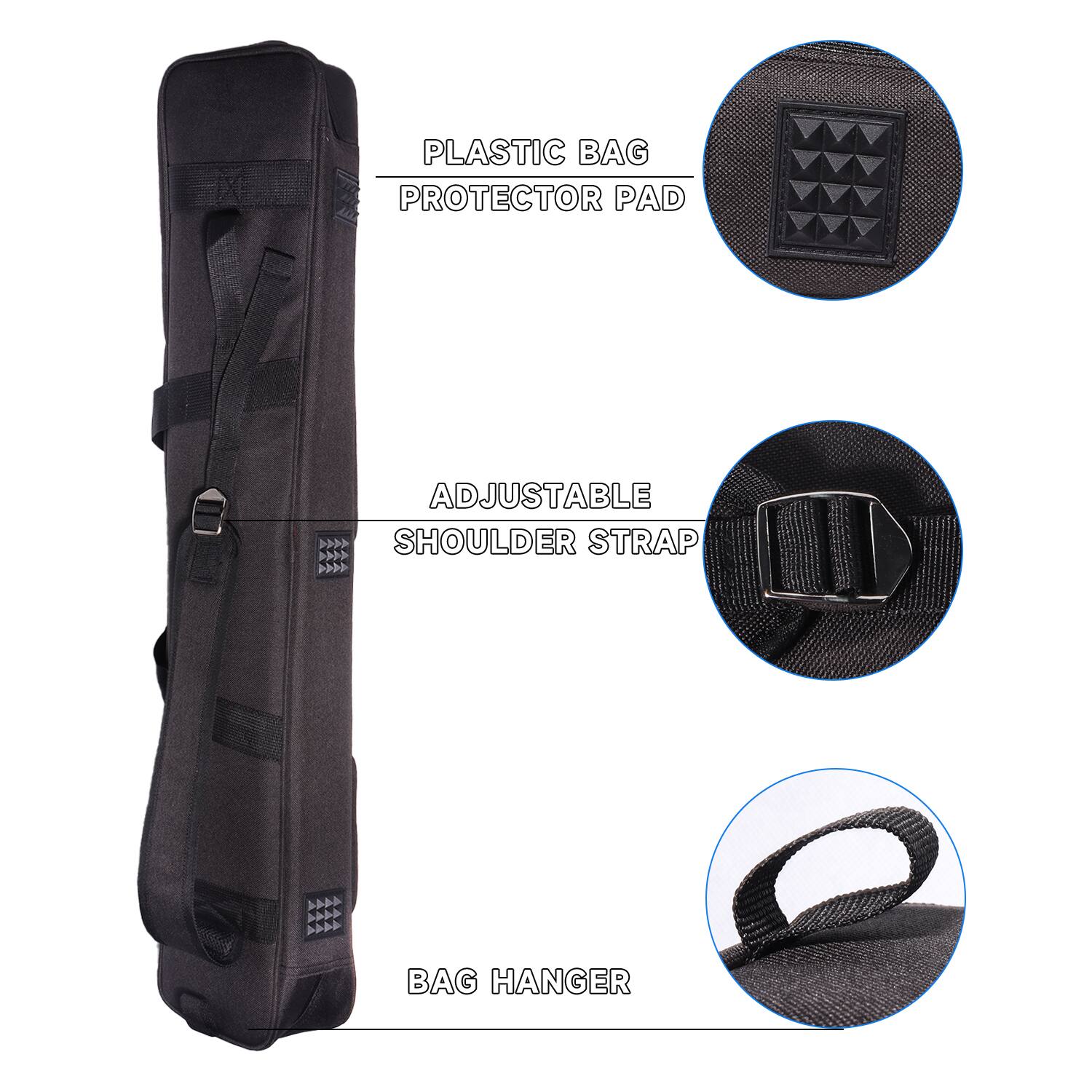 PLASTIC BAG PROTECTOR PAD, ADJUSTABLE SHOULDER STRAP, BAG HANGER