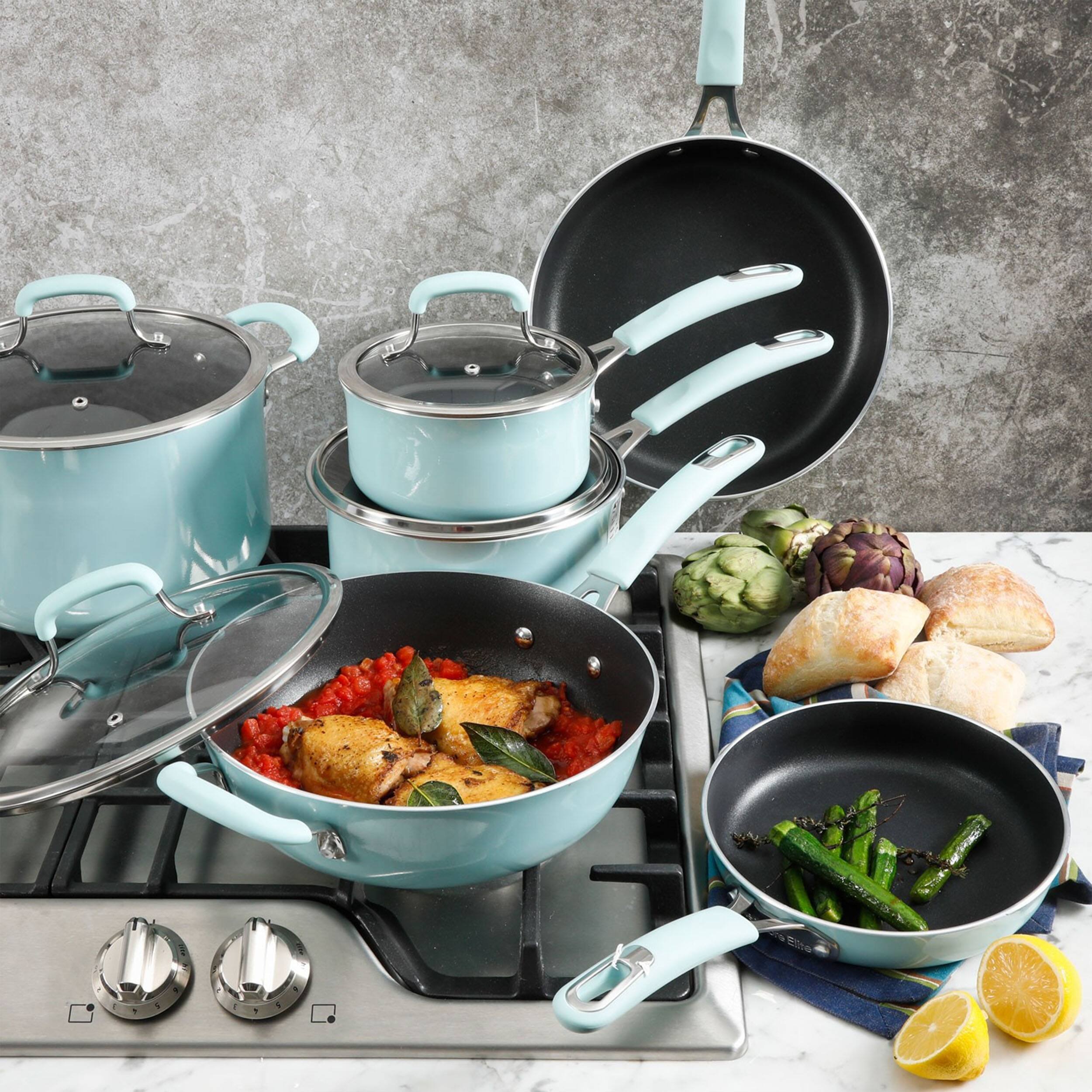 Alt View 4. Kenmore - Kenmore Elite Andover 10 Piece Nonstick Aluminum Cookware Set in Glacier Blue - Glacier Blue.