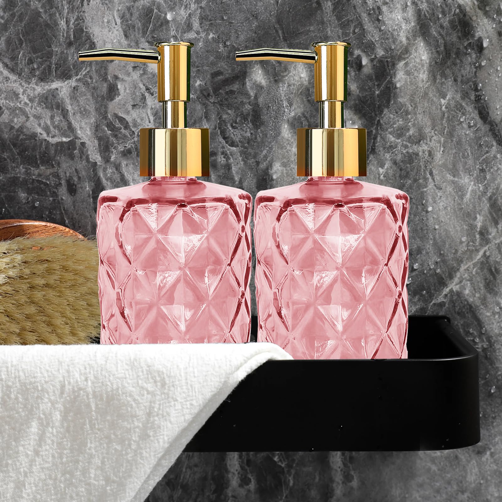 Alt View 5. Dapper Styles - Glass Soap Dispenser With Pump Hand For Wash Lotion Dishwashing Liquid Shower Gel - Striped Purple.