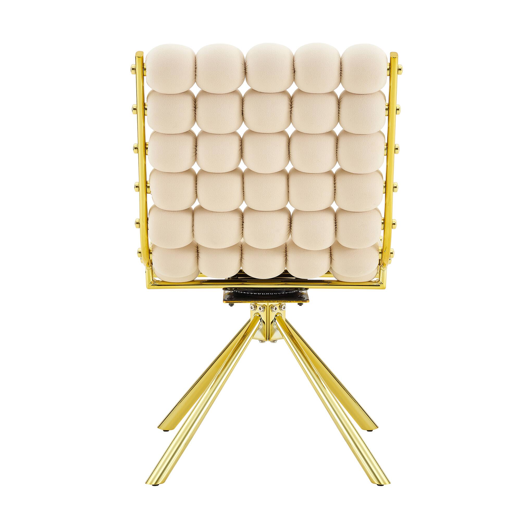 Alt View 6. Loheer - Loheer Swivel Accent Chair Cream Velvet Bubble Tufted Armless Dining Chair with Gold Metal Frame, 1.63 ft - Beige,Gold.