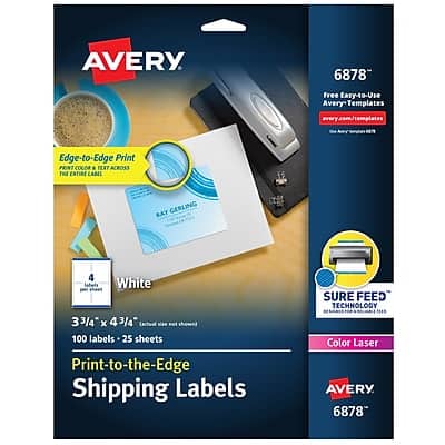 "Avery - Print-to-the-Edge Color Laser Shipping Labels, 3-3/4"" x 4-3/4"", 100 Labels/Pack (6878) - White" price history on PriceWatchPro