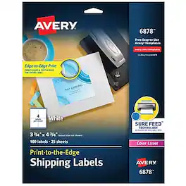 Avery - Print-to-the-Edge Color Laser Shipping Labels, 3-3/4" x 4-3/4", 100 Labels/Pack - White