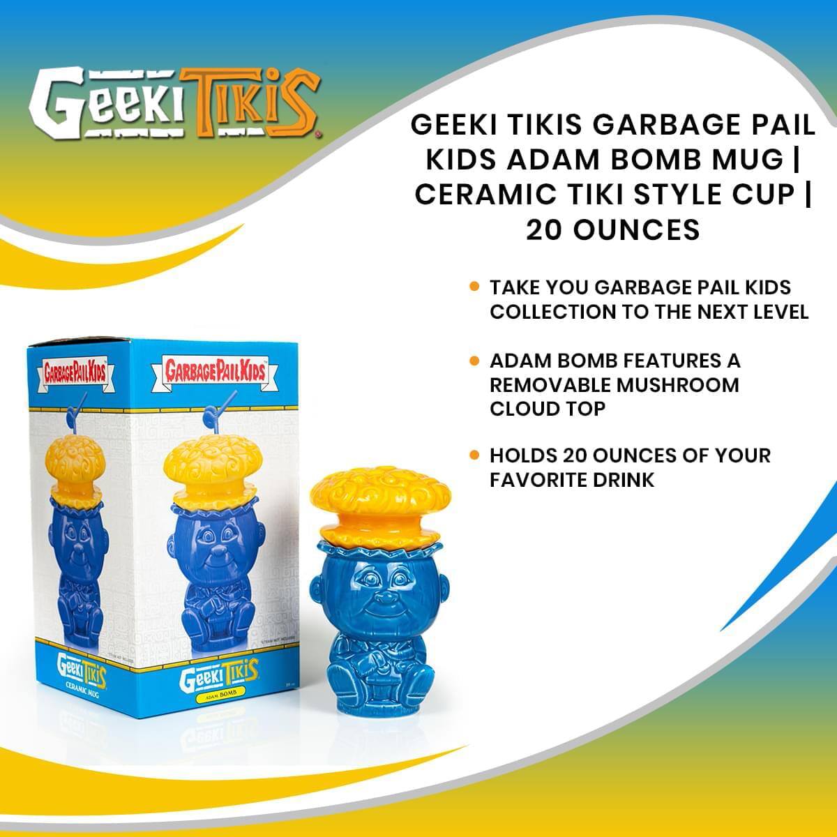 Geeki Tikis Garbage Pail Kids Adam Bomb Mug | Ceramic Tiki Style Cup | 20 Ounces

- Take your Garbage Pail Kids collection to the next level
- Adam Bomb features a removable mushroom cloud top
- Holds 20 ounces of your favorite drink